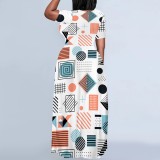 1 Piece Custom Casual Print Long Sleeve Scoop Neck Plus Size Maxi Dresses