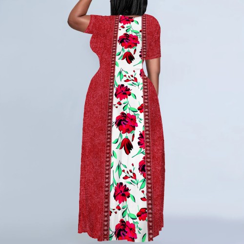 1 Piece Custom Casual Outfit Print Short Sleeve Plus Size Maxi Dresses