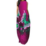1 Piece Custom Casual Butterfly Print Basic O Neck Long Dresses