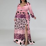 1 Piece Custom Casual Print Long Sleeve V Neck Plus Size Maxi Dresses