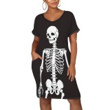 1 Piece Custom Halloween Print V Neck Midi Dresses