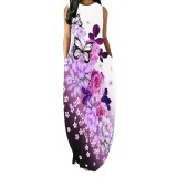 1 Piece Custom Casual Butterfly Print Basic O Neck Long Dresses