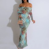 1 Piece Custom Casual Print Off Shoulder Long Dresses