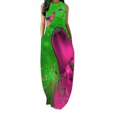 1 Piece Custom Casual Butterfly Print Basic O Neck Long Dresses