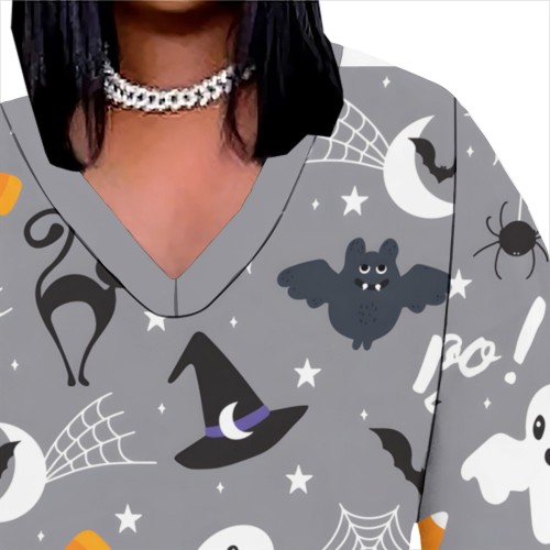 1 Piece Custom Halloween Print Long Sleeve Plus Size Maxi Dresses