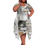 1 Piece Custom Casual Print Short Sleeve Plus Size Midi Dresses