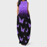 1 Piece Custom Casual Butterfly Print Basic O Neck Long Dresses