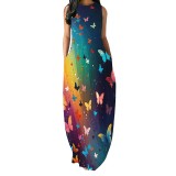1 Piece Custom Casual Butterfly Print Basic O Neck Long Dresses