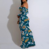 1 Piece Custom Casual Print Off Shoulder Long Dresses