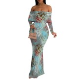 1 Piece Custom Casual Print Off Shoulder Long Dresses