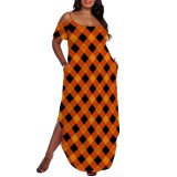 1 Piece Custom Casual Print Cold Shoulder Slit Irregular Plus Size Maxi Dresses