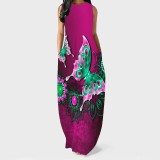 1 Piece Custom Casual Butterfly Print Basic O Neck Long Dresses