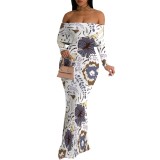 1 Piece Custom Casual Print Off Shoulder Long Dresses