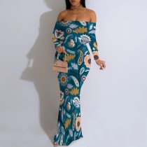 1 Piece Custom Casual Print Off Shoulder Long Dresses