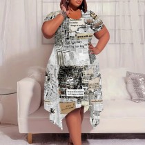 1 Piece Custom Casual Print Short Sleeve Plus Size Midi Dresses
