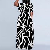 1 Piece Custom Casual Print Long Sleeve Scoop Neck Plus Size Maxi Dresses