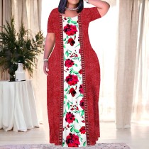 1 Piece Custom Casual Outfit Print Short Sleeve Plus Size Maxi Dresses