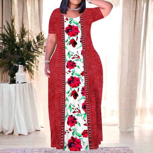 1 Piece Custom Casual Outfit Print Short Sleeve Plus Size Maxi Dresses