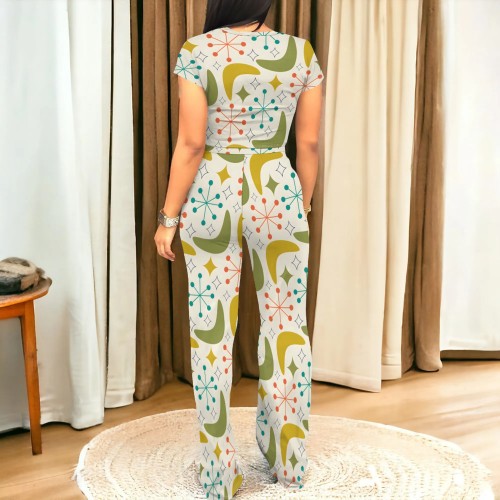 1 Piece Custom Casual Print Short Sleeve Pant Set