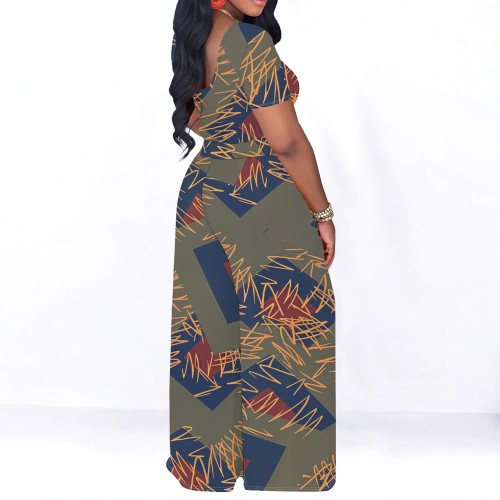 1 Piece Custom Casual Print Short Sleeve Pant Set