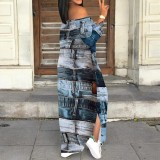 1 Piece Custom Autumn Print Long Sleeve Off Shoulder Maxi Dresses