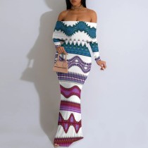 1 Piece Custom Casual Print Off Shoulder Long Dresses