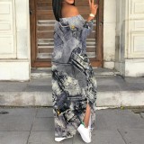 1 Piece Custom Autumn Print Long Sleeve Off Shoulder Maxi Dresses