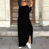 1 Piece Custom Autumn Print Long Sleeve Off Shoulder Maxi Dresses