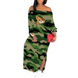 1 Piece Custom Autumn Print Long Sleeve Off Shoulder Maxi Dresses