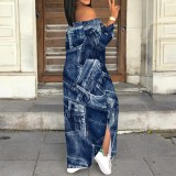 1 Piece Custom Autumn Print Long Sleeve Off Shoulder Maxi Dresses