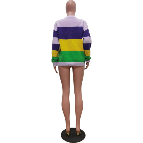 Casual Color Block Sequin Knit Top
