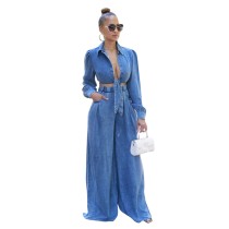 Casual Wide Leg Pants Denim Two Piece Set