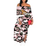 1 Piece Custom Autumn Print Long Sleeve Off Shoulder Maxi Dresses
