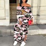 1 Piece Custom Autumn Print Long Sleeve Off Shoulder Maxi Dresses