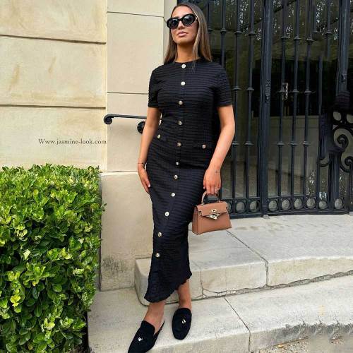 Elegant Solid Color Buckle Patchwork Knitted O Neck Long Dresses