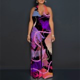 1 Piece Custom Autumn Print Halter Backless Jumpsuits