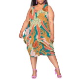 1 Piece Custom Autumn Print Sleeveless Midi Dresses