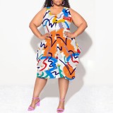 1 Piece Custom Autumn Print Sleeveless Midi Dresses