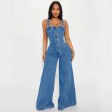 Casual Wide Leg Pants Sexy Overalls Sling Denim Jumpsuit