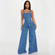 Casual Wide Leg Pants Sexy Overalls Sling Denim Jumpsuit