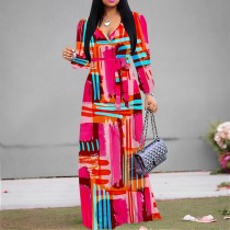 1 Piece Custom Autumn Print V Neck Long Sleeve Maxi Dresses