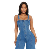 Casual Wide Leg Pants Sexy Overalls Sling Denim Jumpsuit