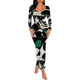 1 Piece Custom Autumn Print Long Sleeve Maxi Dresses