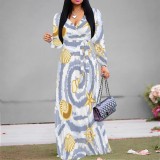 1 Piece Custom Autumn Print V Neck Long Sleeve Maxi Dresses