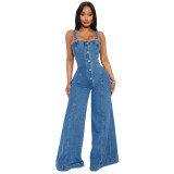 Casual Wide Leg Pants Sexy Overalls Sling Denim Jumpsuit