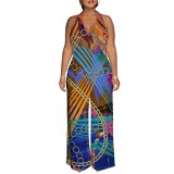1 Piece Custom Autumn Print Halter Backless Jumpsuits