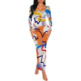 1 Piece Custom Autumn Print Long Sleeve Maxi Dresses