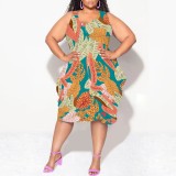 1 Piece Custom Autumn Print Sleeveless Midi Dresses