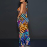 1 Piece Custom Autumn Print Halter Backless Jumpsuits