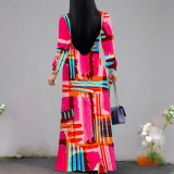 1 Piece Custom Autumn Print V Neck Long Sleeve Maxi Dresses